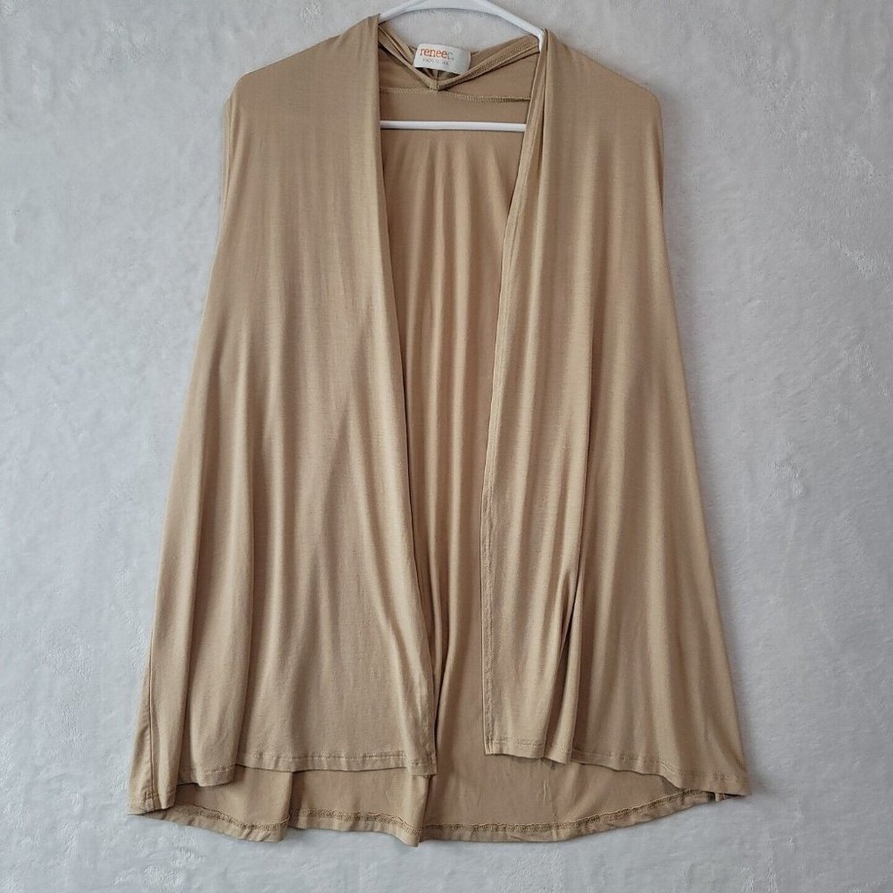 Renee C Woman's Bamboo Sleeveless Cardigan Size Large Nude Made In USA